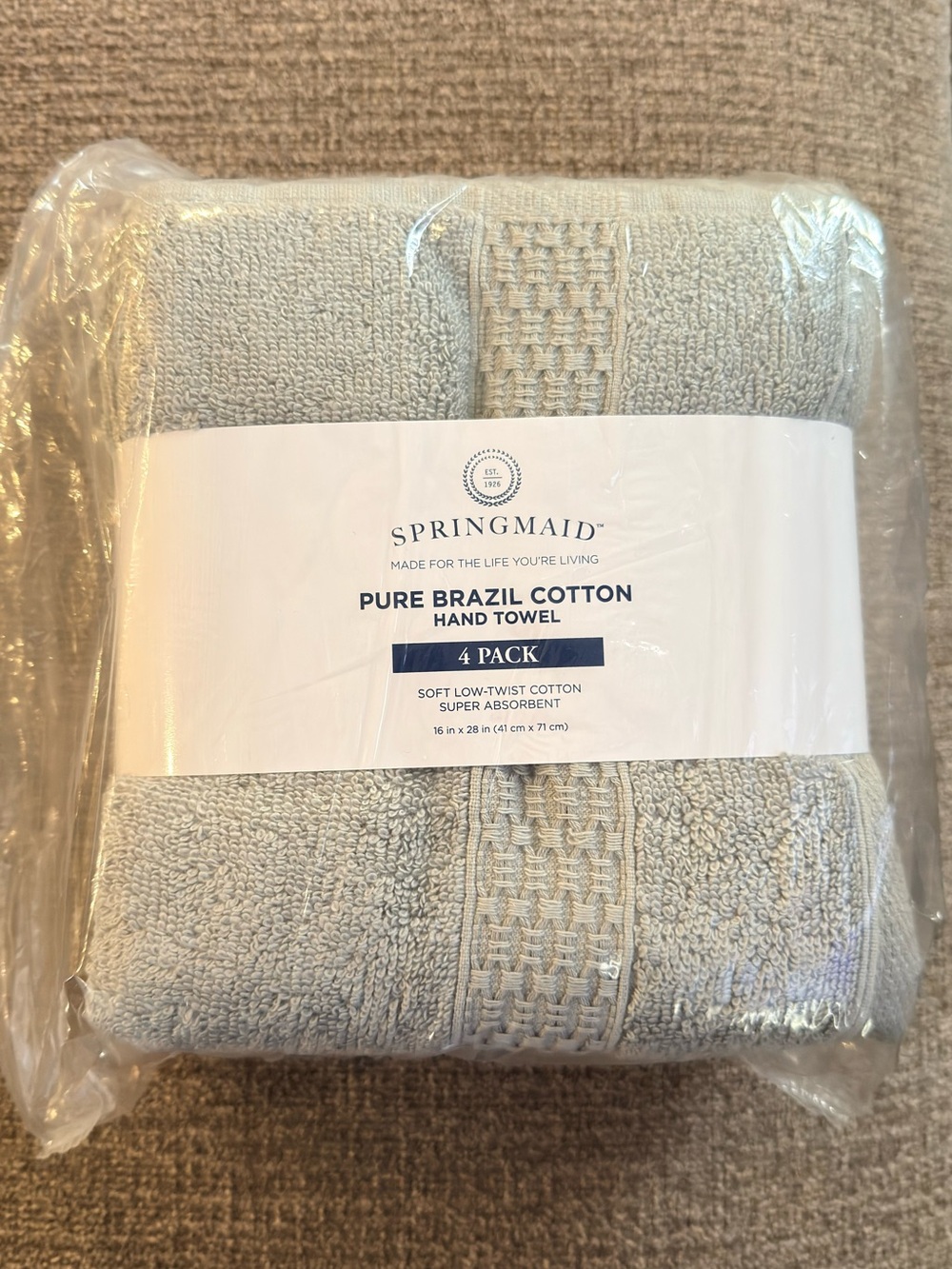 Springmaid Pure Brazil Cotton Hand Towel - 4 Pack, Light Gray